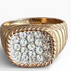 Vintage Sparkling Cocktail Ring Gold Tone Pave Set Crystal  Ring Women Ring 13